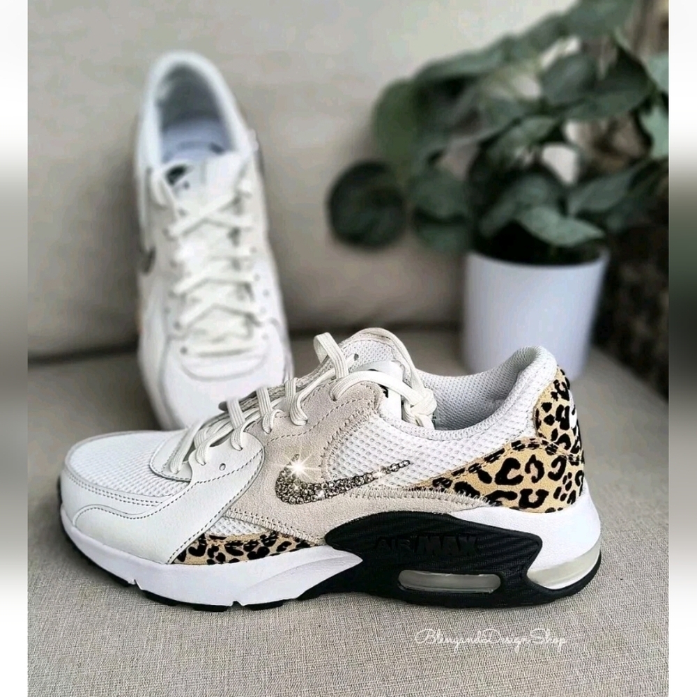 Bling Nike Air Max Excee Womens White Sneakers Shoes Leopard Print Customized - Picture 4 of 7